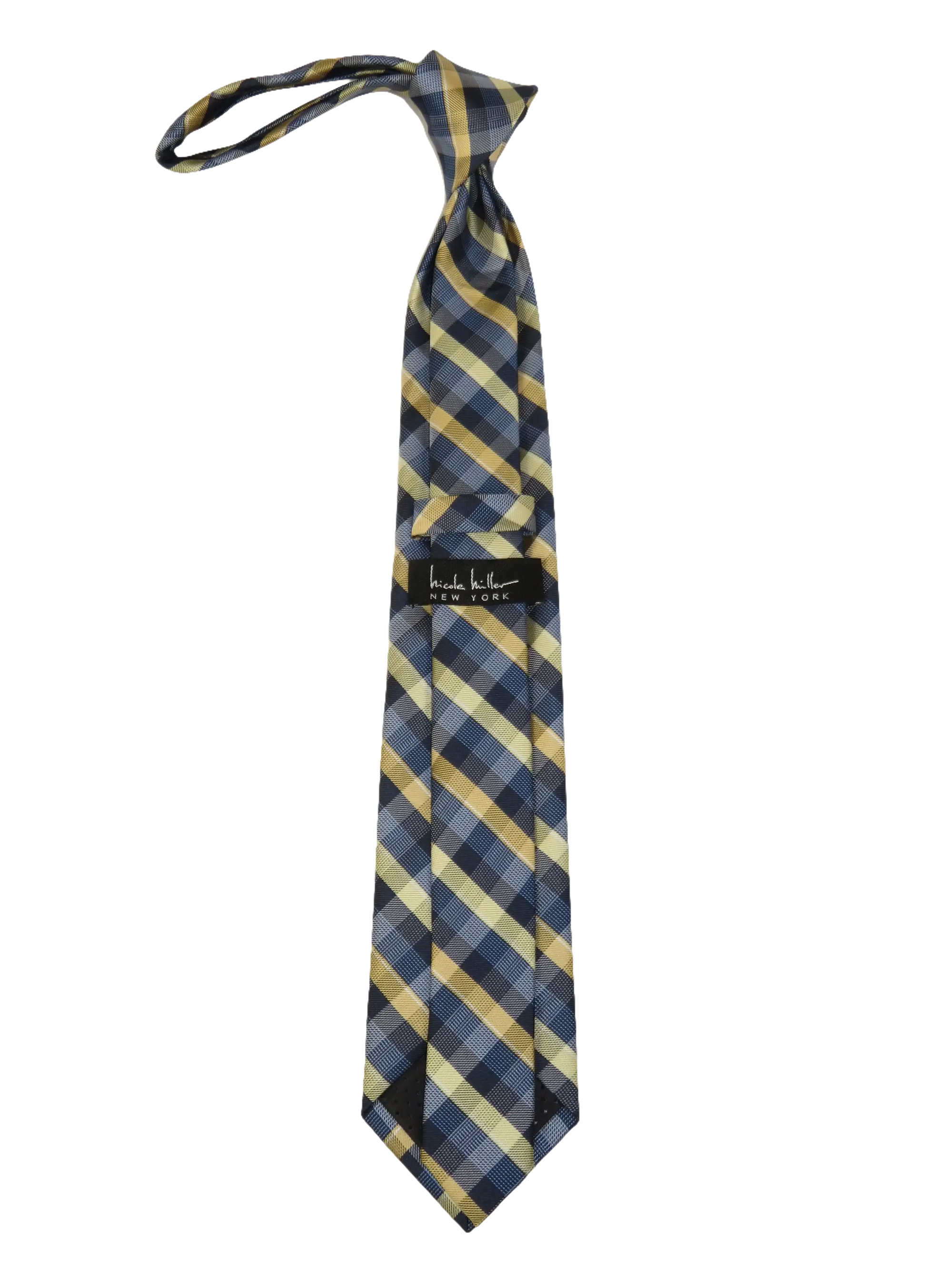 Men's Nicole Miller Tie Classic Woven Silky Feel #Nicole-3 Yellow Blue Checker