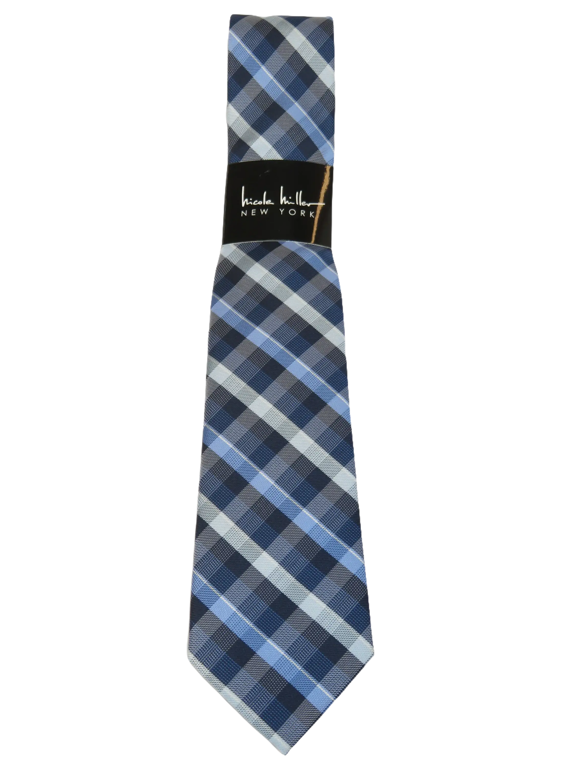 Men's Nicole Miller Tie Classic Woven Silky Feel #Nicole-1 Blue Checker