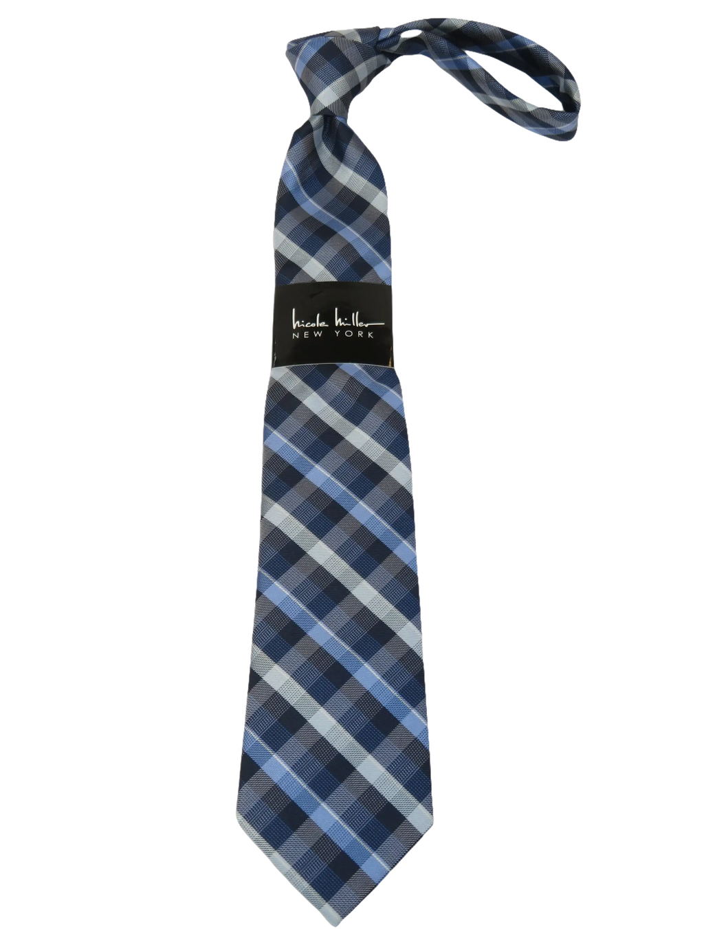 Men's Nicole Miller Tie Classic Woven Silky Feel #Nicole-1 Blue Checker