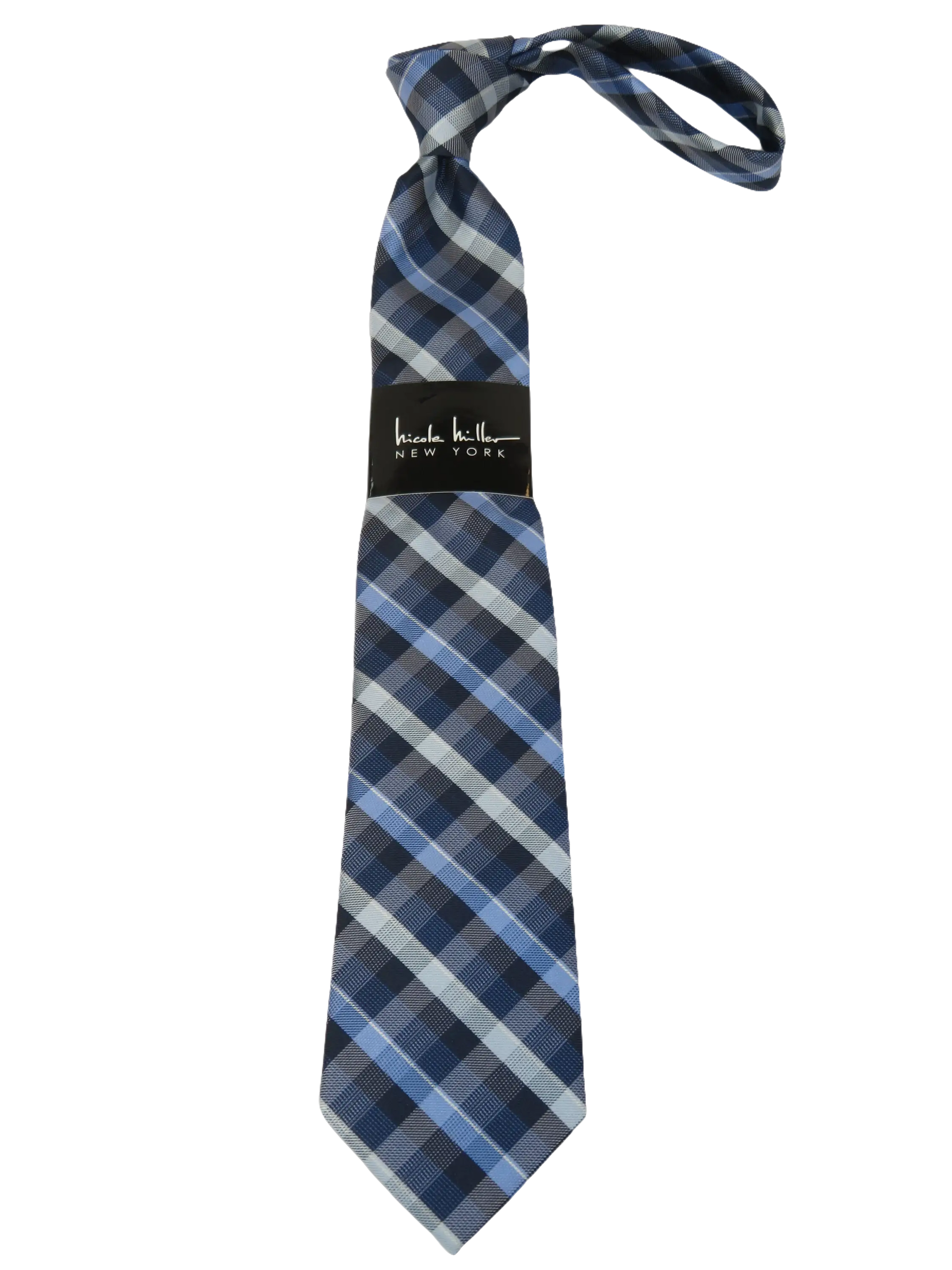 Men's Nicole Miller Tie Classic Woven Silky Feel #Nicole-1 Blue Checker