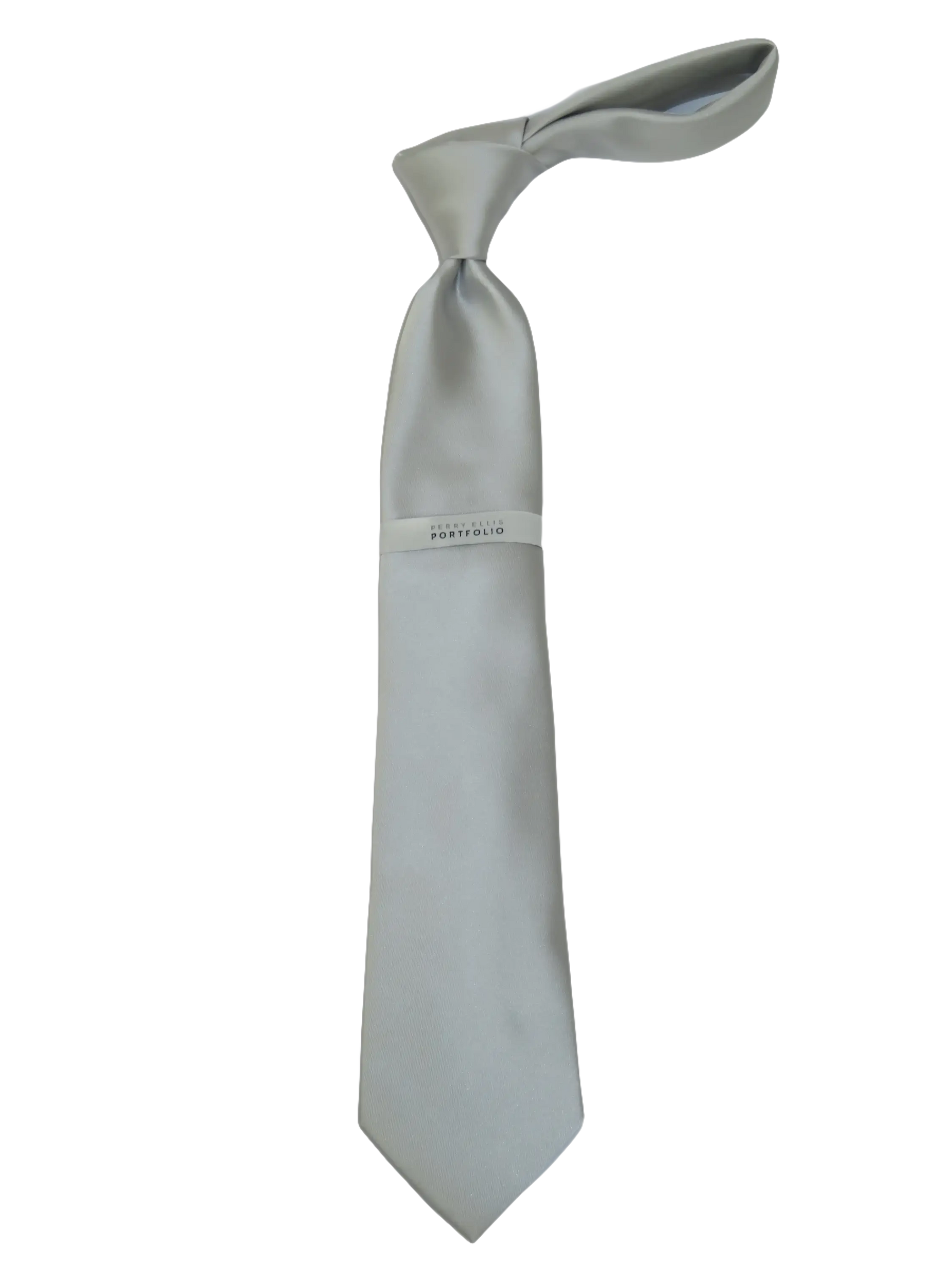 Men's Perry Ellis Tie Classic Satin Silky Feel #Perry-2 Solid Silver Gray