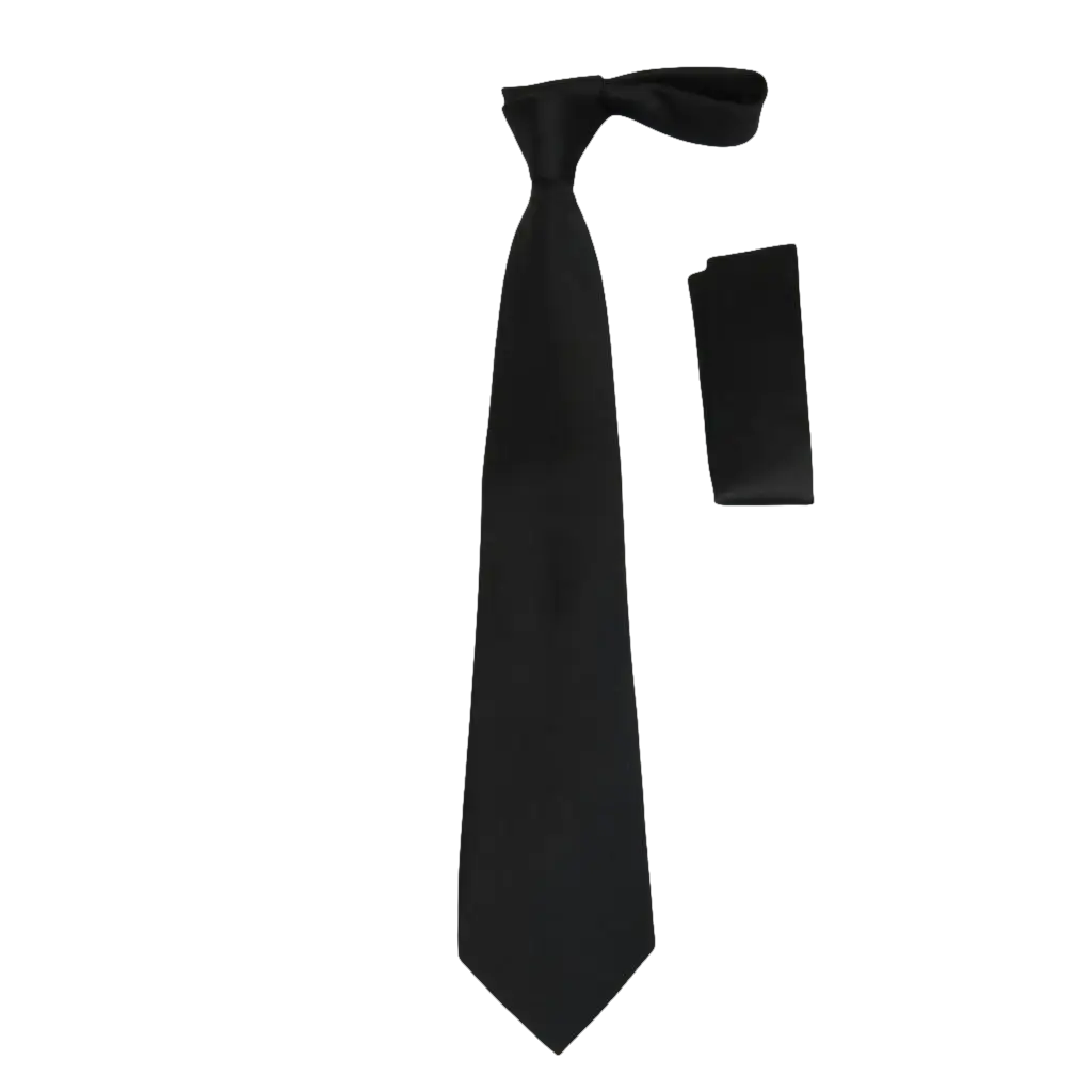 Men's Satin Silky Tie Hankie Set J.Valintin Private Collection R63 Black Solid