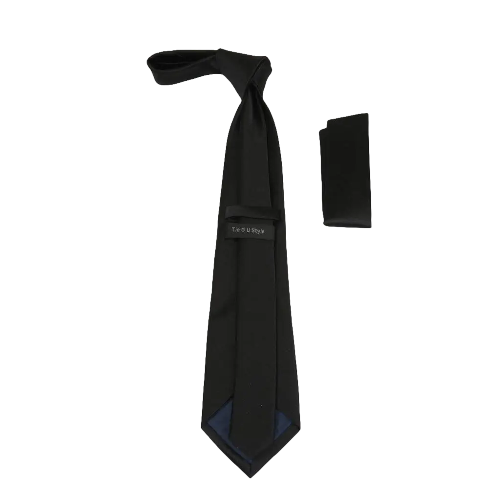 Men's Satin Silky Tie Hankie Set J.Valintin Private Collection R63 Black Solid