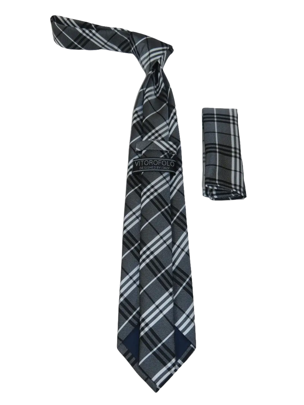 Men's Woven Tie Hankie Set J.Valintin Private Collection R73 Gray White Plaid