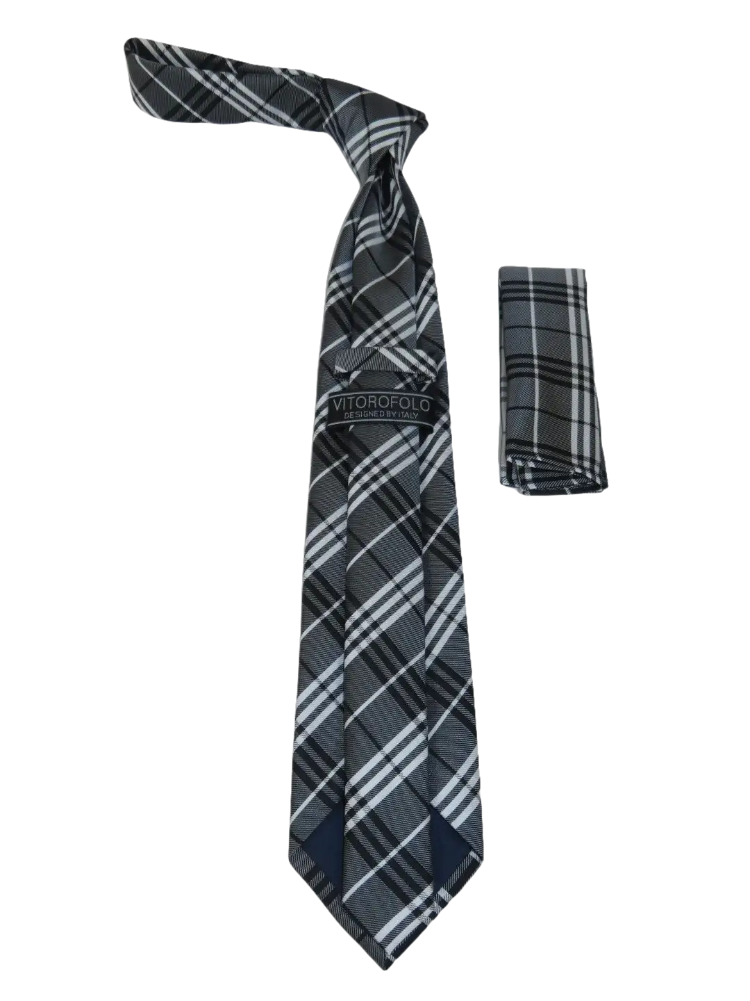 Men's Woven Tie Hankie Set J.Valintin Private Collection R73 Gray White Plaid
