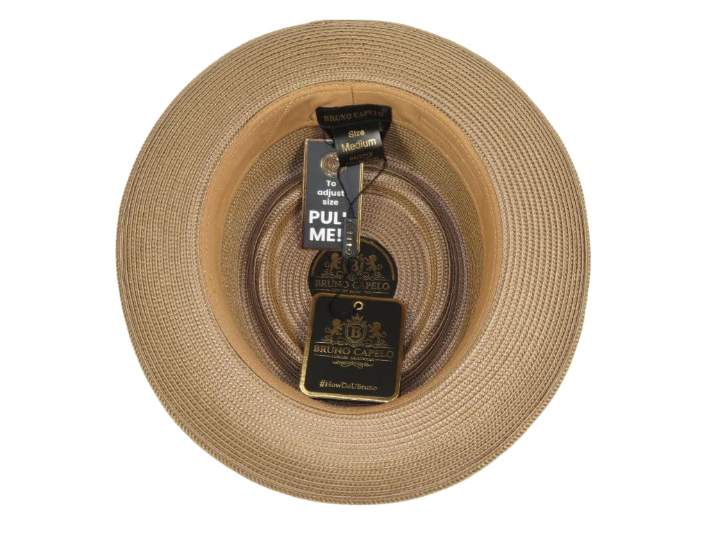 Men's Bruno Capelo RAFAELE Braid Straw Pork Pie Hat Telescope Crown RF-403 Tan