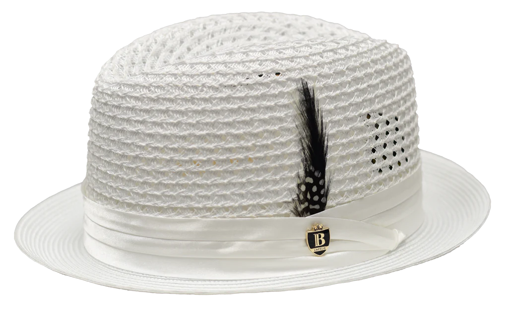 Men's BRUNO CAPELO Stingy Brim Fedora Braid Straw Hat Santa Cruz SC615 White