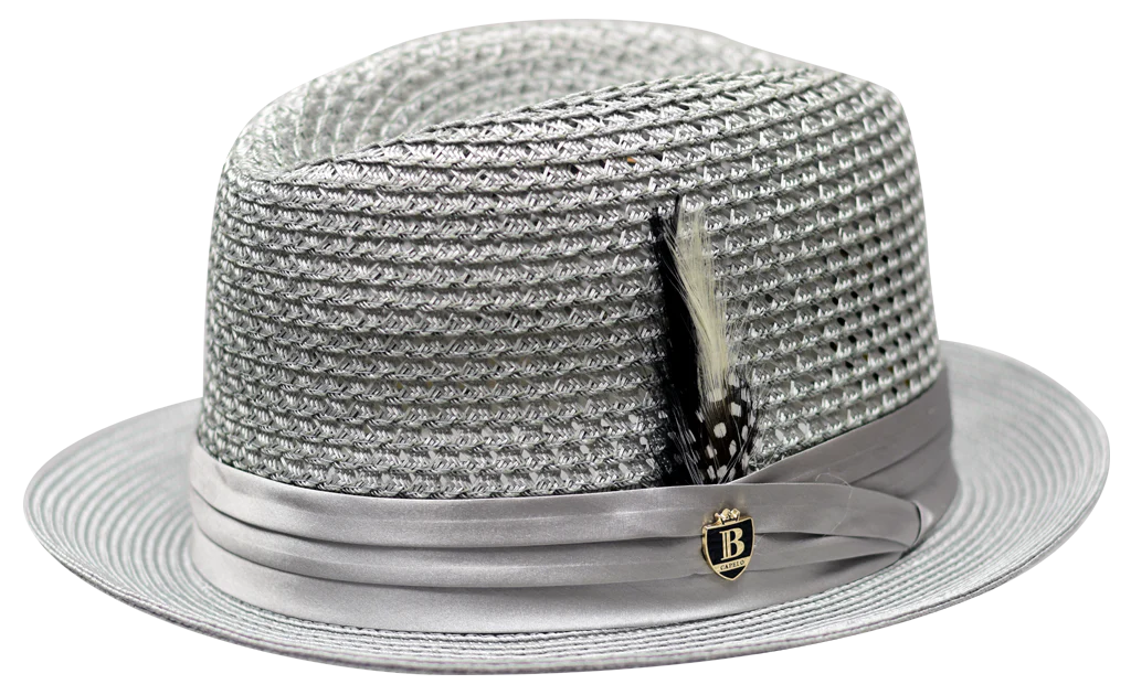 Men's BRUNO CAPELO Stingy Brim Fedora Braid Straw Hat Santa Cruz SC617 Silver