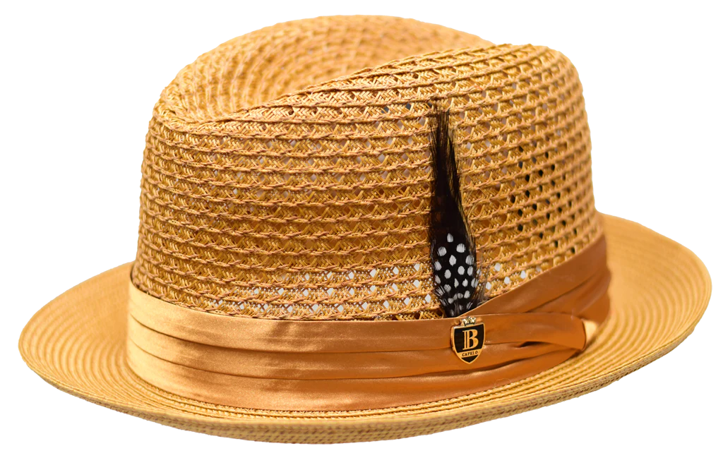 Men's BRUNO CAPELO Stingy Brim Fedora Braid Straw Hat Santa Cruz SC618 Cognac