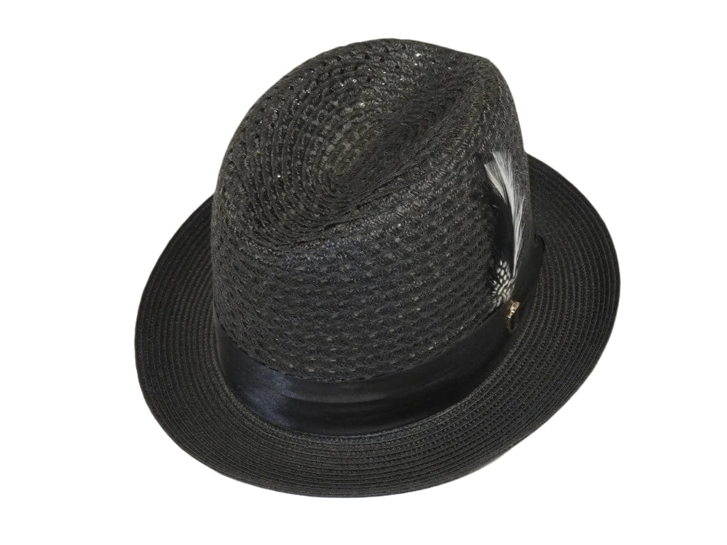 Men's BRUNO CAPELO Stingy Brim Fedora Braid Straw Hat Santa Cruz SC616 Black