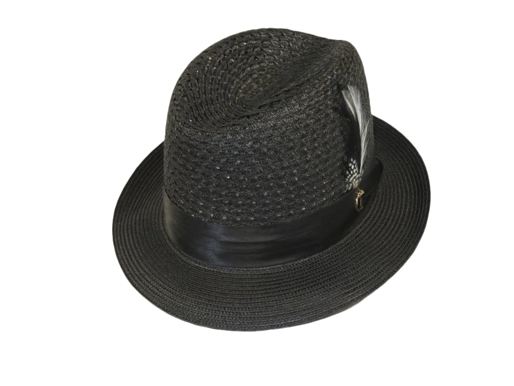 Men's BRUNO CAPELO Stingy Brim Fedora Braid Straw Hat Santa Cruz SC616 Black