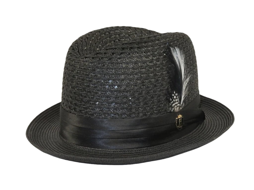 Men's BRUNO CAPELO Stingy Brim Fedora Braid Straw Hat Santa Cruz SC616 Black