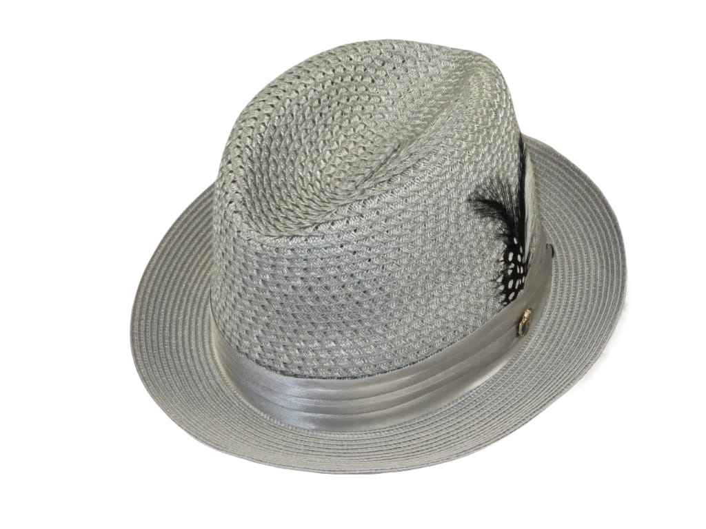 Men's BRUNO CAPELO Stingy Brim Fedora Braid Straw Hat Santa Cruz SC617 Silver