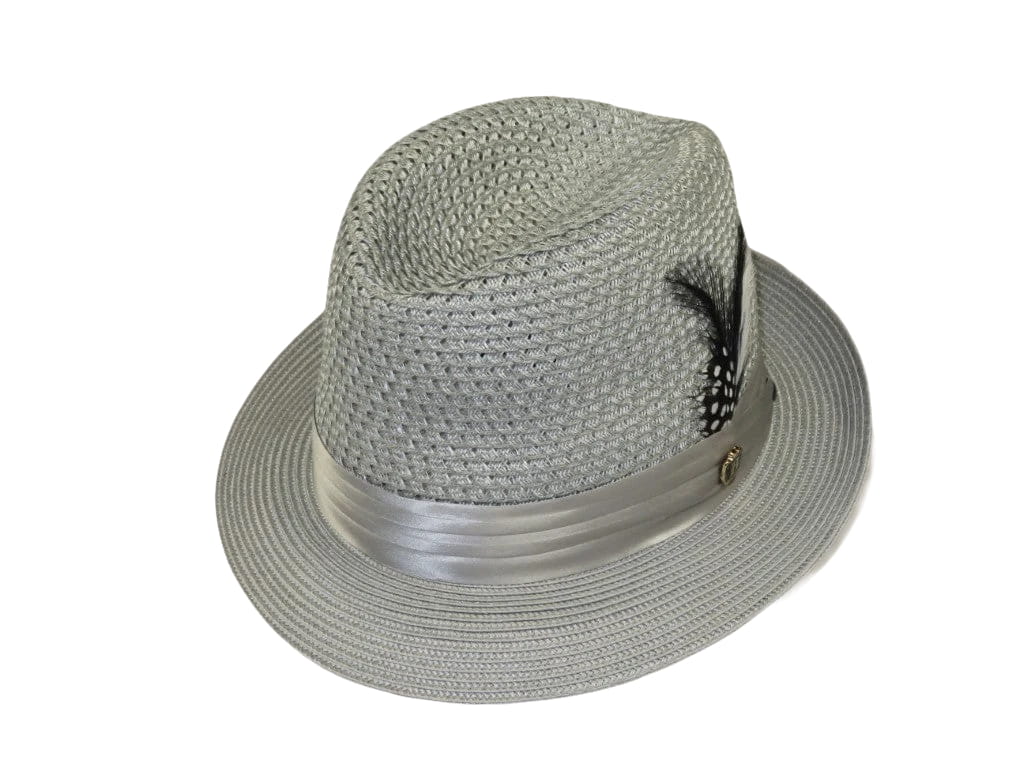 Men's BRUNO CAPELO Stingy Brim Fedora Braid Straw Hat Santa Cruz SC617 Silver