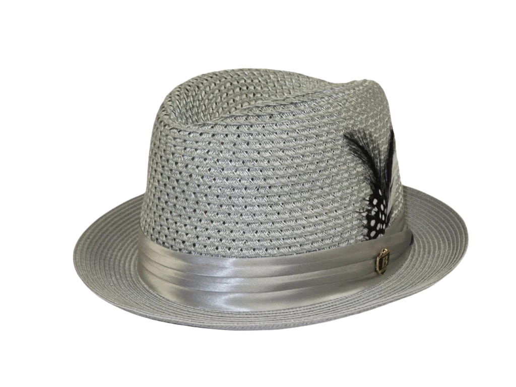 Men's BRUNO CAPELO Stingy Brim Fedora Braid Straw Hat Santa Cruz SC617 Silver