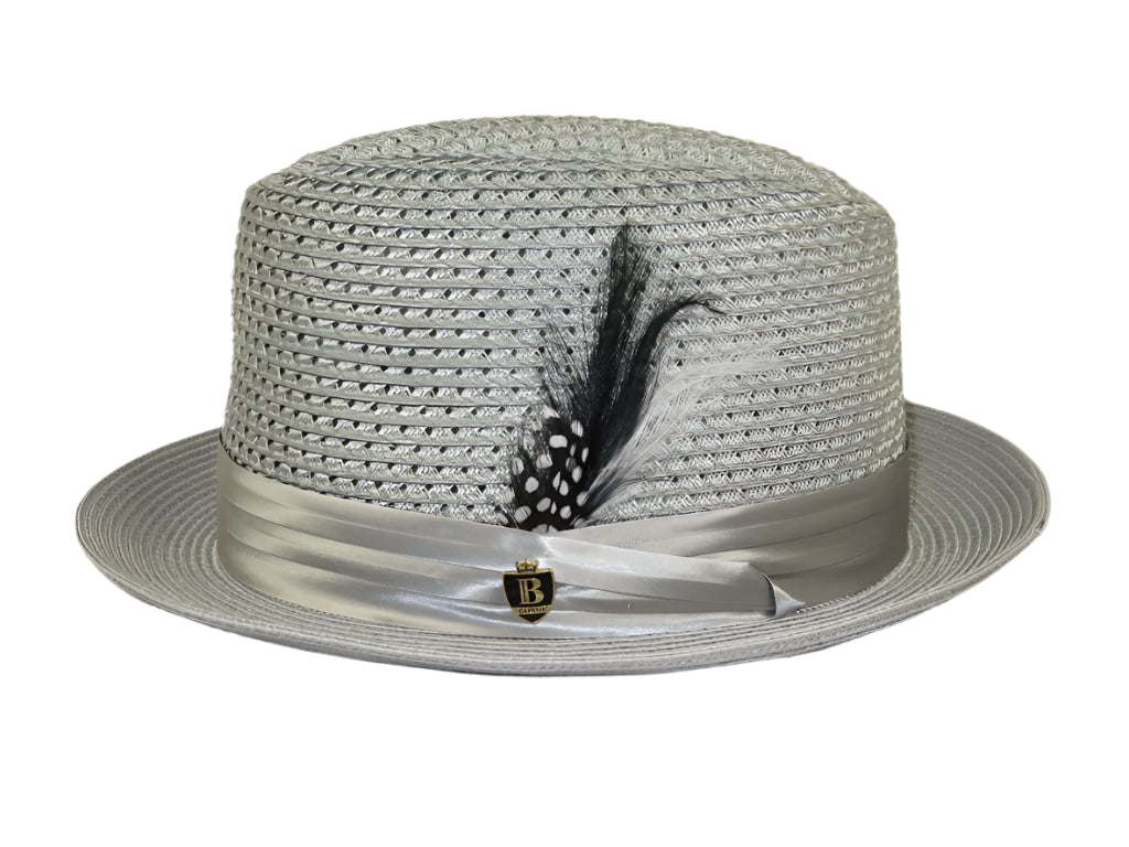 Men's BRUNO CAPELO Stingy Brim Fedora Braid Straw Hat Santa Cruz SC617 Silver