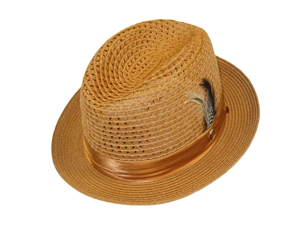 Men's BRUNO CAPELO Stingy Brim Fedora Braid Straw Hat Santa Cruz SC618 Cognac