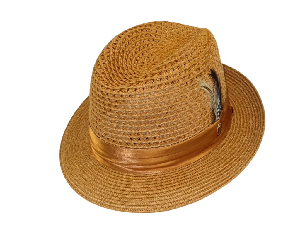 Men's BRUNO CAPELO Stingy Brim Fedora Braid Straw Hat Santa Cruz SC618 Cognac