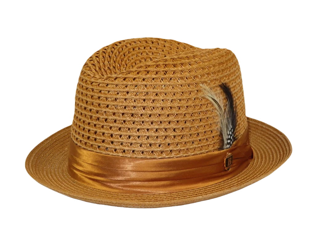Men's BRUNO CAPELO Stingy Brim Fedora Braid Straw Hat Santa Cruz SC618 Cognac
