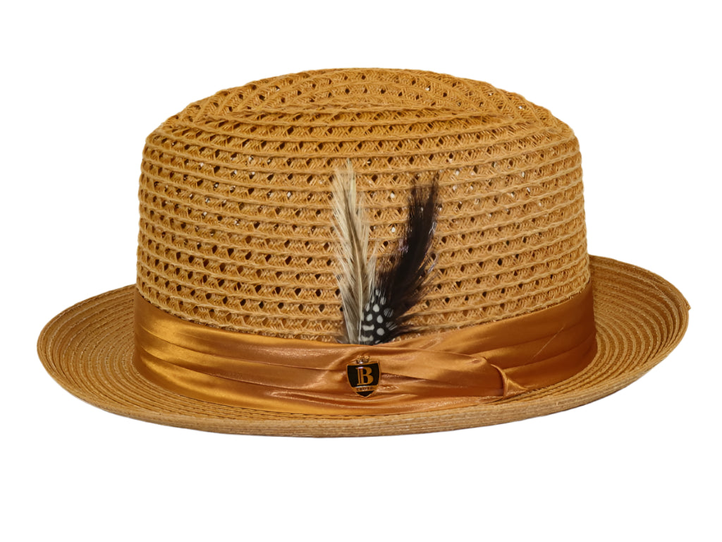 Men's BRUNO CAPELO Stingy Brim Fedora Braid Straw Hat Santa Cruz SC618 Cognac