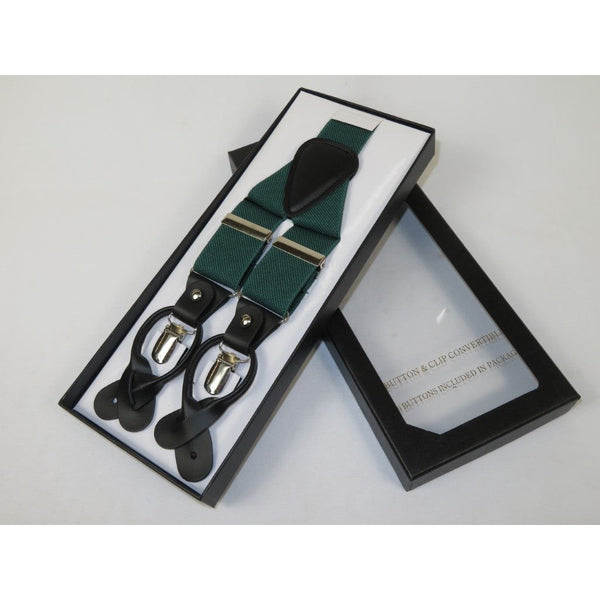 ELEGANT Suspenders Clip on and Button Option for Slacks or Suit Pants Green