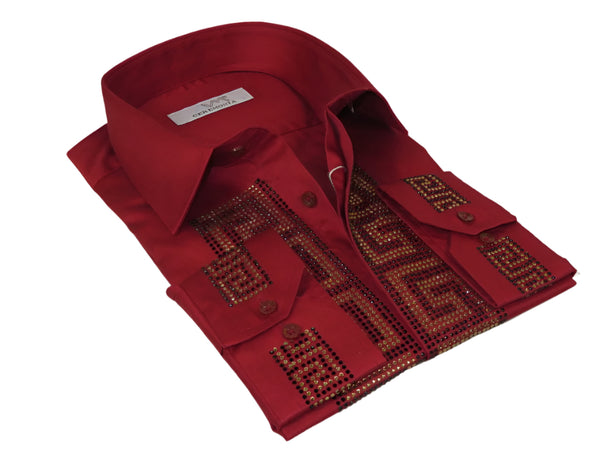 Men CEREMONIA Turkey Shirt 100% Cotton Fancy Rhine Stones #TSV 28 Slim Fit