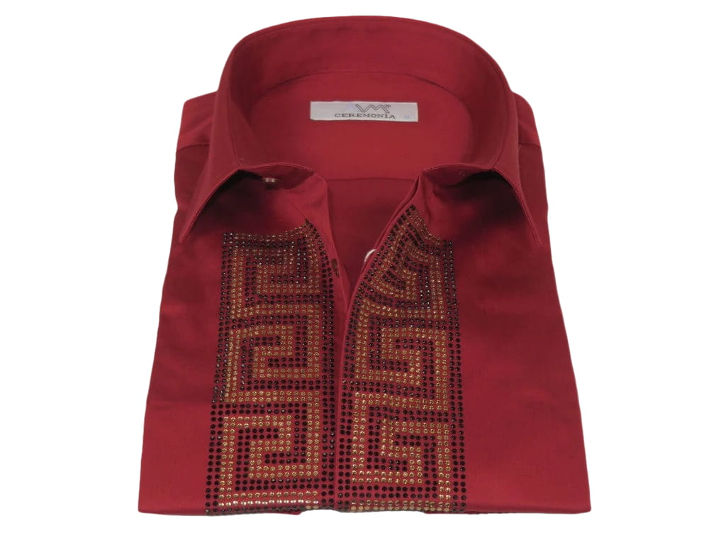 Men CEREMONIA Turkey Shirt 100% Cotton Fancy Rhine Stones #TSV 28 Slim Fit