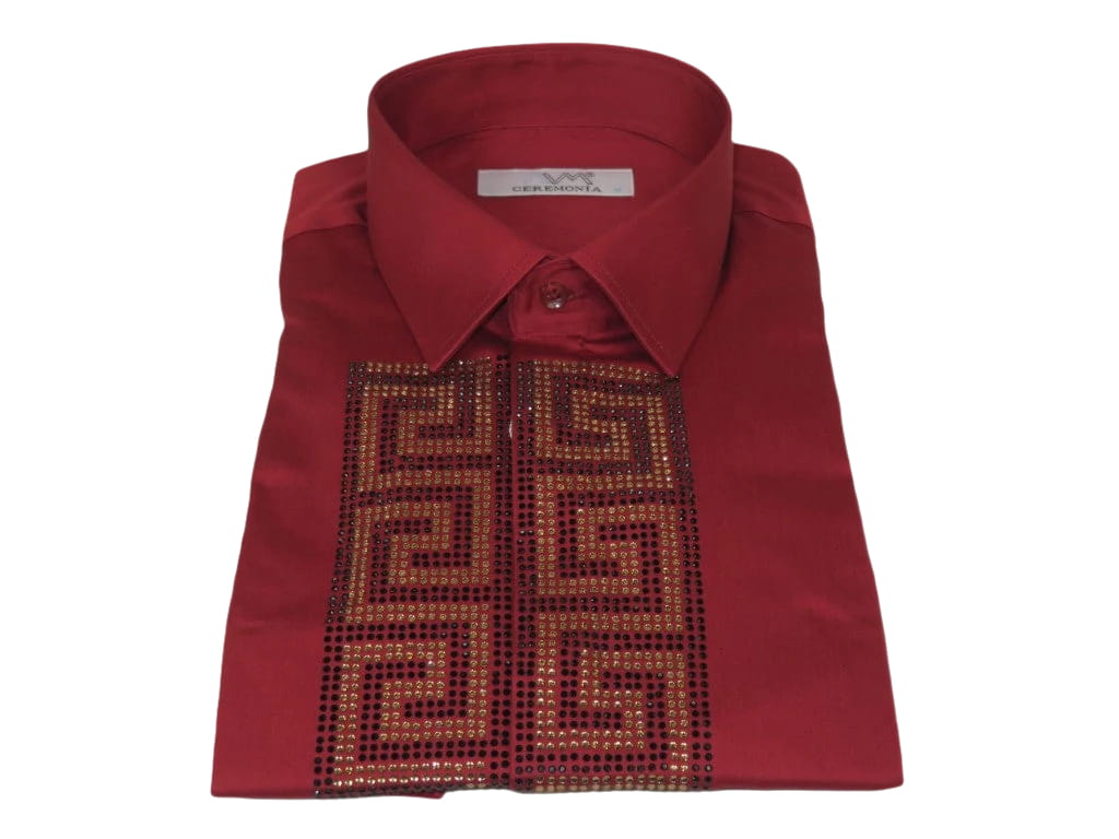 Men CEREMONIA Turkey Shirt 100% Cotton Fancy Rhine Stones #TSV 28 Slim Fit