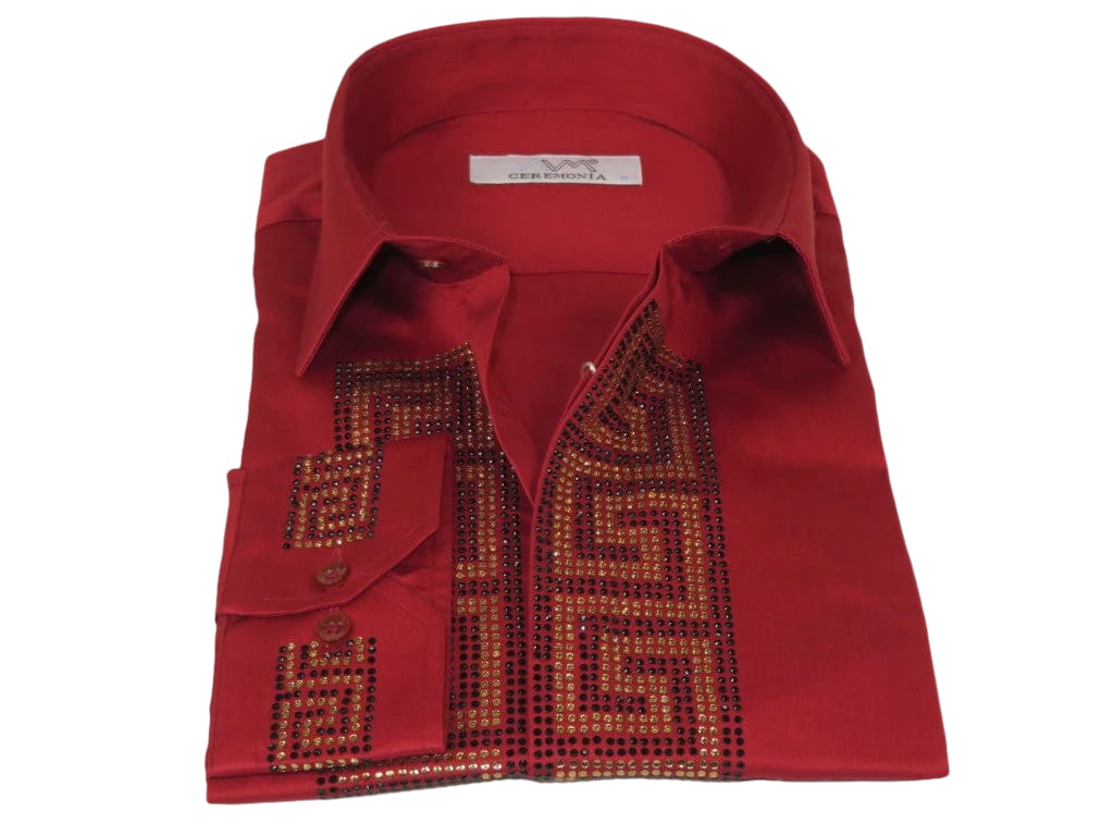 Men CEREMONIA Turkey Shirt 100% Cotton Fancy Rhine Stones #TSV 28 Slim Fit