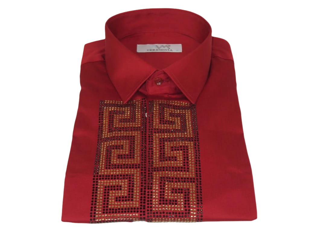 Men CEREMONIA Turkey Shirt 100% Cotton Fancy Rhine Stones #TSV 28 Slim Fit