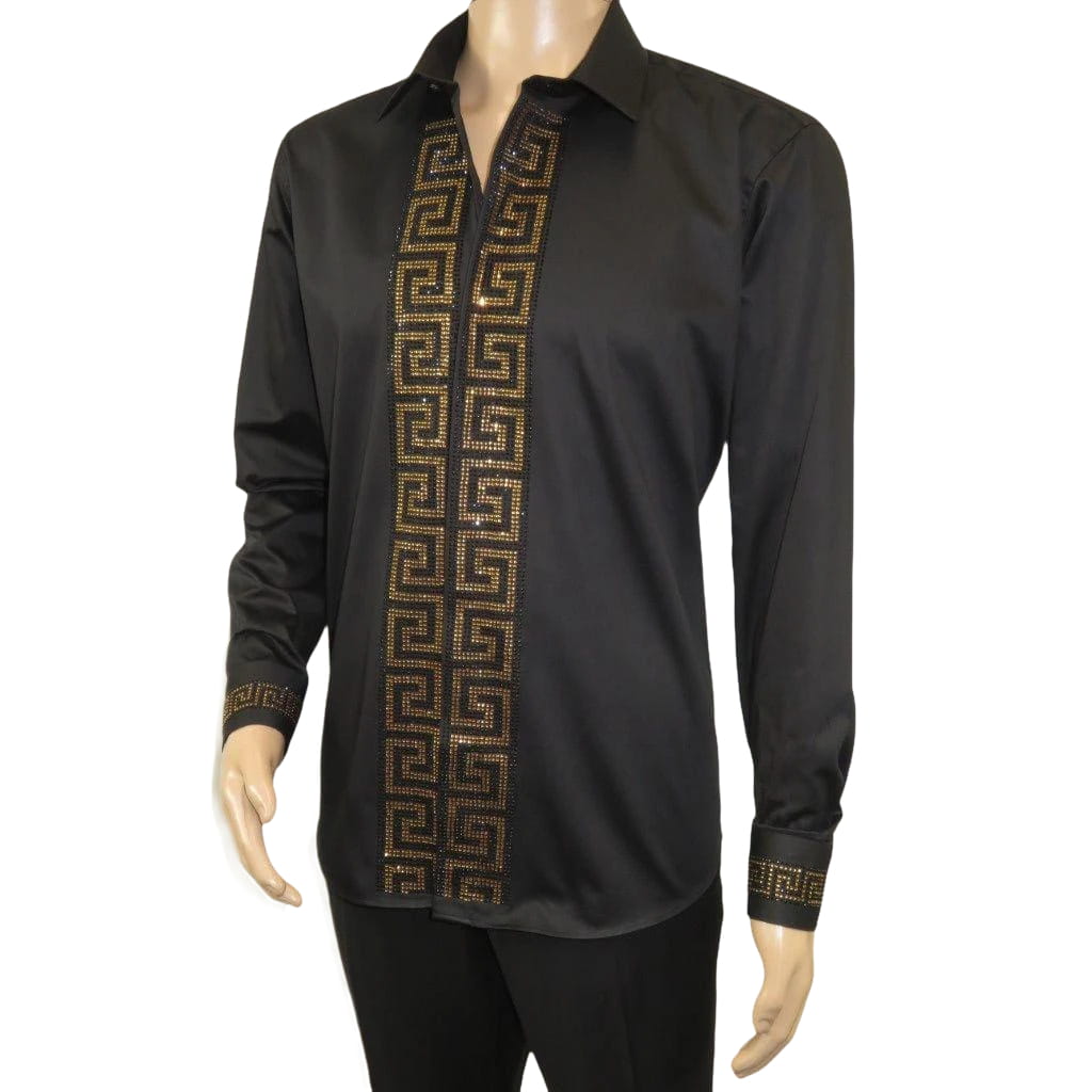Men CEREMONIA Turkey Shirt 100% Cotton Fancy Rhine Stones #TSV 15 Black Slim Fit