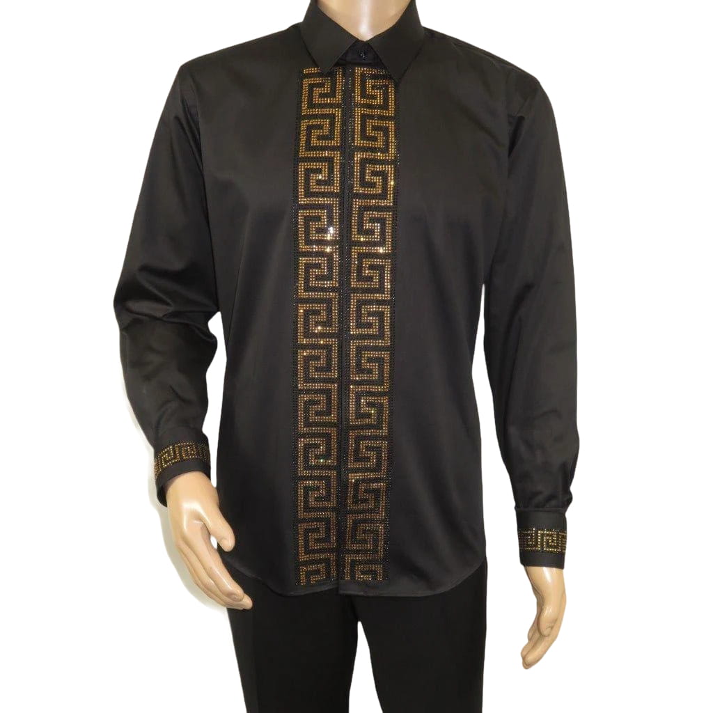 Men CEREMONIA Turkey Shirt 100% Cotton Fancy Rhine Stones #TSV 15 Black Slim Fit