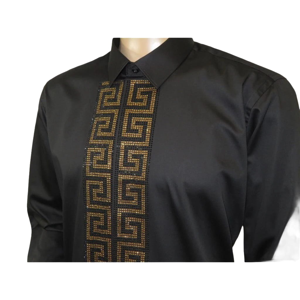 Men CEREMONIA Turkey Shirt 100% Cotton Fancy Rhine Stones #TSV 15 Black Slim Fit