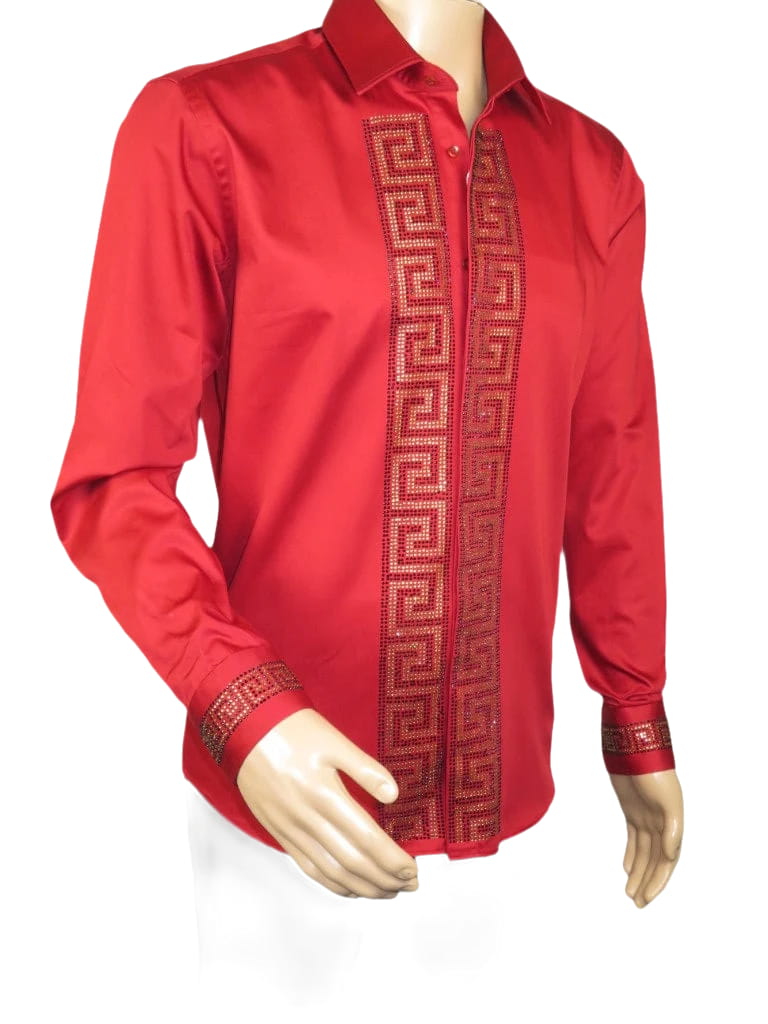 Men CEREMONIA Turkey Shirt 100% Cotton Fancy Rhine Stones #TSV 28 Slim Fit