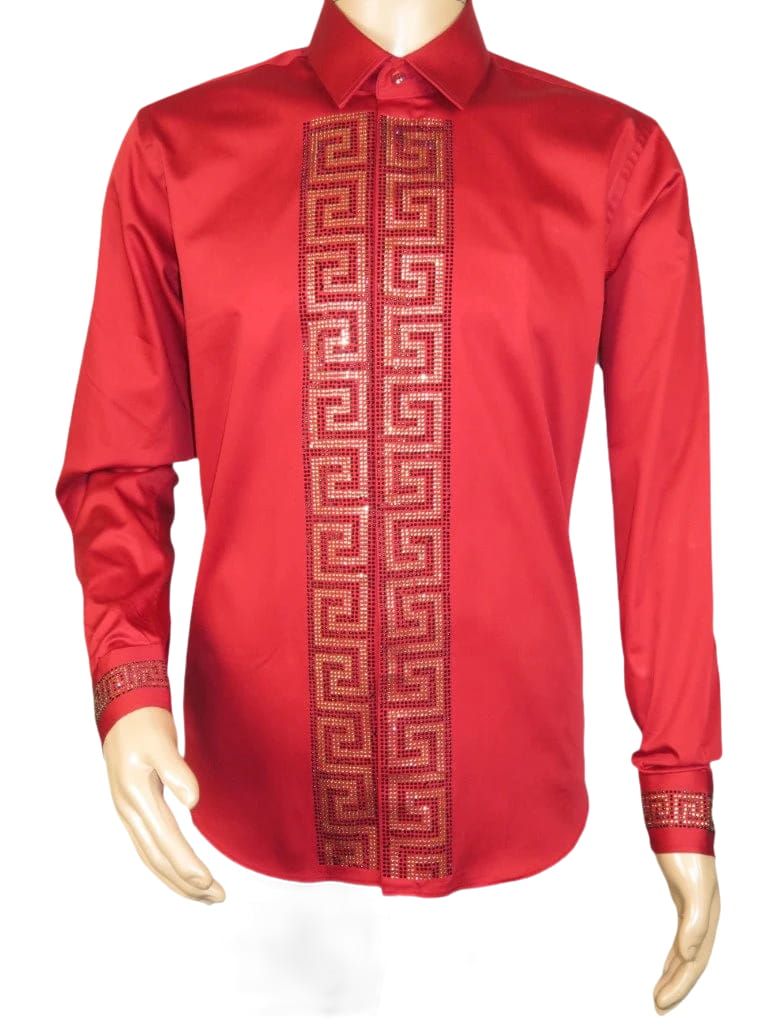 Men CEREMONIA Turkey Shirt 100% Cotton Fancy Rhine Stones #TSV 28 Slim Fit
