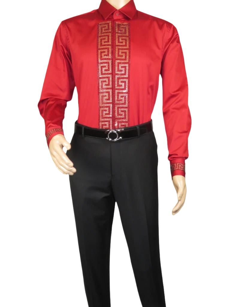 Men CEREMONIA Turkey Shirt 100% Cotton Fancy Rhine Stones #TSV 28 Slim Fit