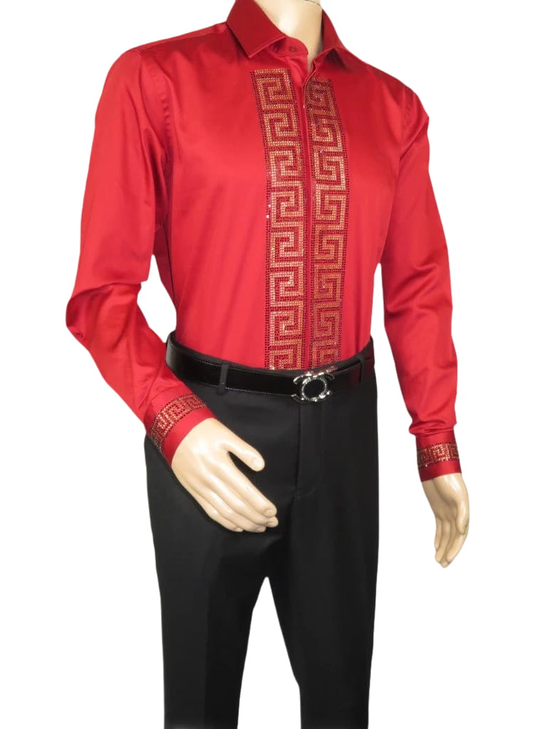 Men CEREMONIA Turkey Shirt 100% Cotton Fancy Rhine Stones #TSV 28 Slim Fit