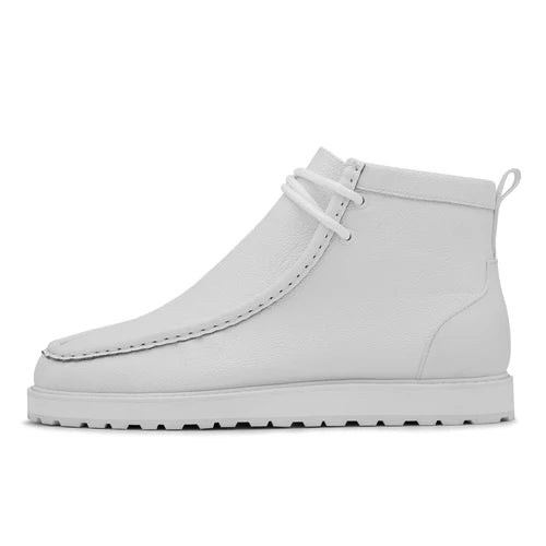 Men's TAYNO Wallabee Chukka Boots Smooth Leather Light Weight Mojave L White