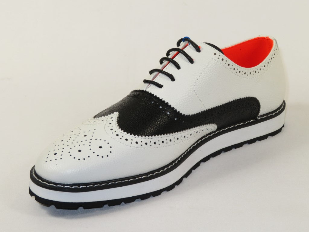 Men's Shoes The Priority L TAYNO Leather Wingtip Dressy Sneaker White/Black