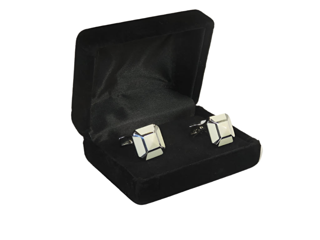 Men J.Valintin Cufflinks by Vitorofolo for French Cuff Shirt V35-22 White Silver