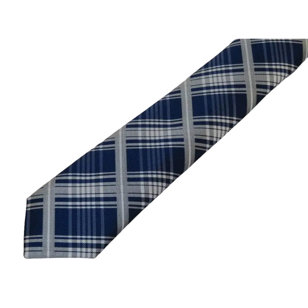 Mens Narrow Tie/Hankie Set Microfiber Silky Vito Rofolo VTR-92 Blue White Plaid