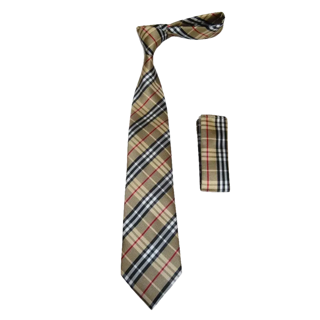 Men's Vito Rofolo From Italy Tie Hankie Gift Boxed 100% Silk VR-26 Gold Plaid