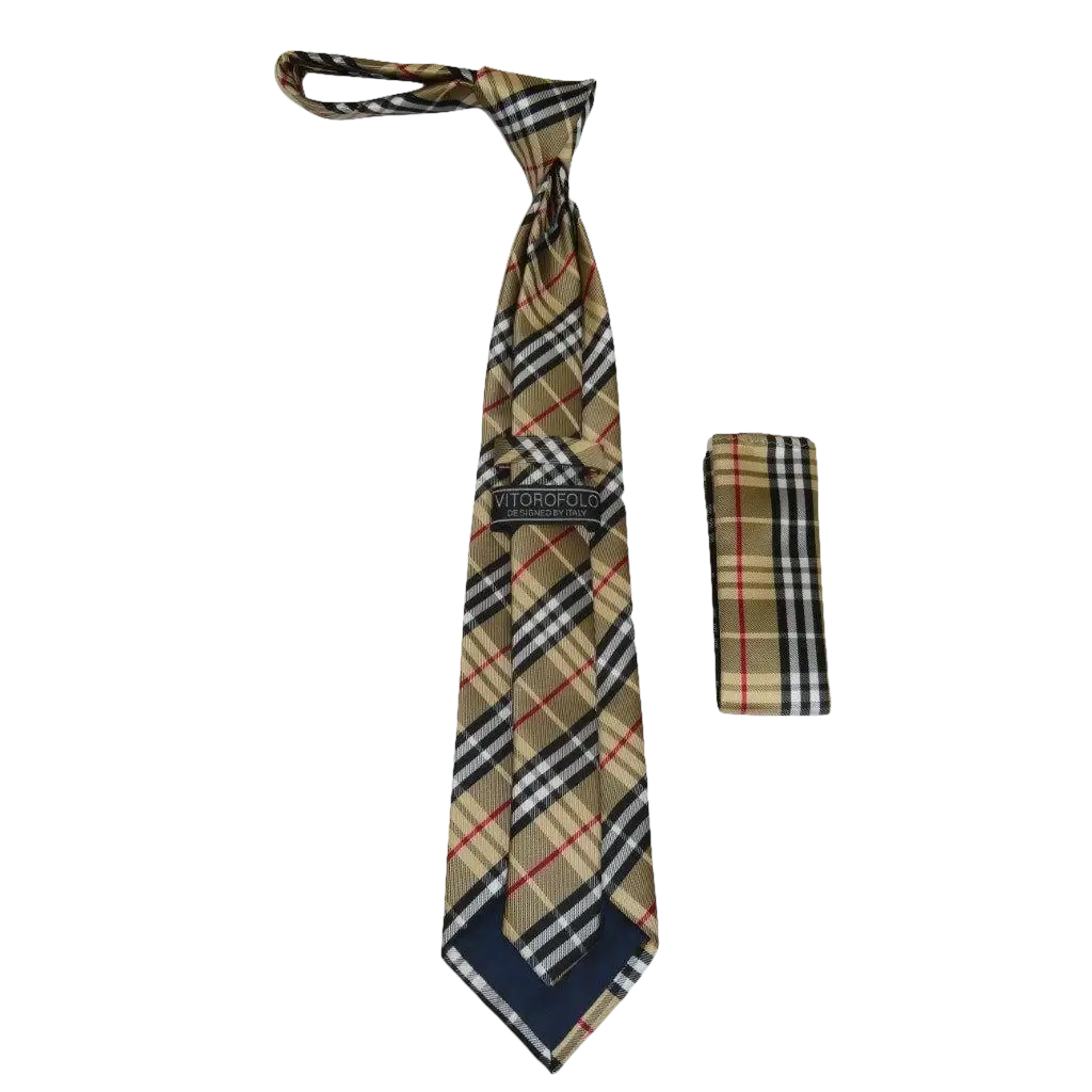 Men's Vito Rofolo From Italy Tie Hankie Gift Boxed 100% Silk VR-26 Gold Plaid