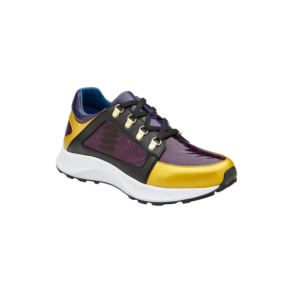Belvedere Genuine Ostrich Leg and Soft Calf Dressy Sneaker Gold Purple Black H02