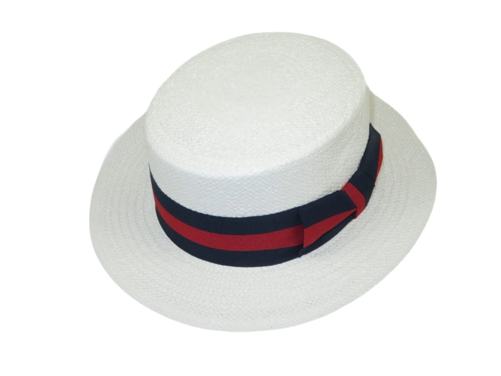 Men's Bruno Capelo Boater Natural Straw Flat Crown Hat BC631 White/Red/Blue