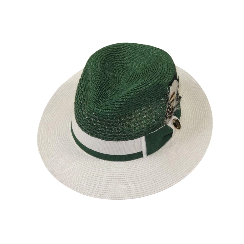 Men's Bruno Capelo Belvedere 2-Tone Straw Style Fedora Hat BD953 Emerald White