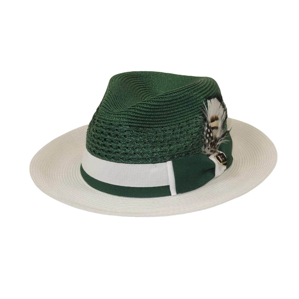 Men's Bruno Capelo Belvedere 2-Tone Straw Style Fedora Hat BD953 Emerald White
