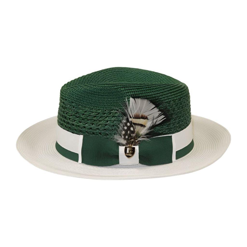 Men's Bruno Capelo Belvedere 2-Tone Straw Style Fedora Hat BD953 Emerald White