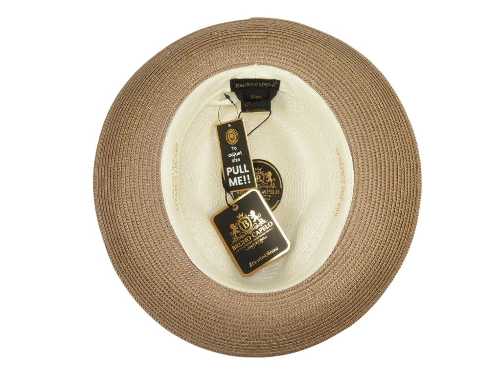 Men's Bruno Capelo Belvedere 2-Tone Straw Style Fedora Hat BD958 Ivory/Cognac