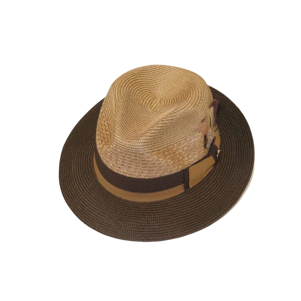 Men's Bruno Capelo Belvedere 2-Tone Straw Style Fedora Hat BD959 Tan Brown